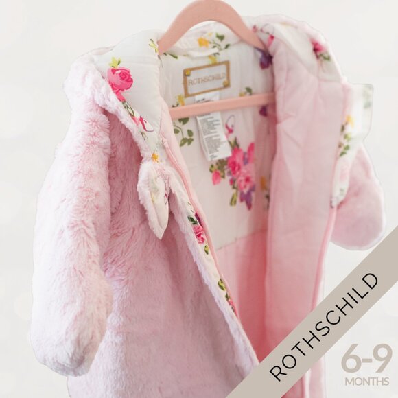Rothschild Size 6โ9M Pink Faux Fur Baby Bunting Suit - Picture 3 of 6